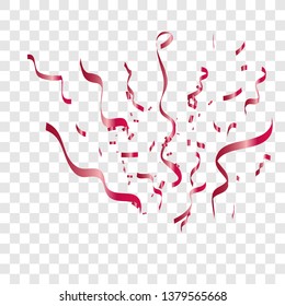 Many falling red tiny confetti. Falling shiny confetti glitters. Festive party design elements. Vector illustration EPS10