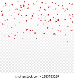 Many Falling Red Tiny Confetti Isolated On Transparent Background. Vector