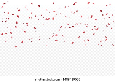 Many Falling Red Tiny Confetti Isolated On Transparent Background. Vector