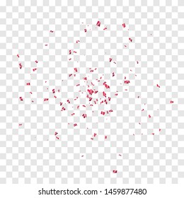 Many Falling Red Tiny Confetti Isolated On Transparent Background. Vector