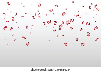 Many Falling Red Tiny Confetti Isolated On White Background. Vector