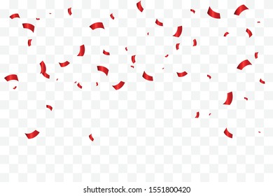 Many Falling Red Tiny Confetti Isolated On Transparent Background. Vector