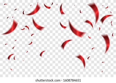 Many Falling Red Tiny Confetti Isolated On Transparent Background. Vector