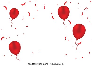 Many Falling Red Tiny Confetti And 
Ribbons Isolated On White Background. Vector