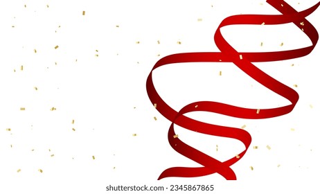 Many Falling Red Tiny Confetti And Streamer Ribbons. Celebration Event and Party Background. Vector