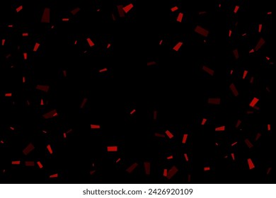 Many Falling Red Tiny Confetti Isolated On Black Background. Vector Illustration. Grand Opening. Happy Birthday Backdrop. Wallpaper