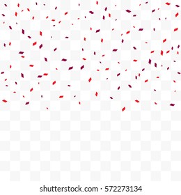 Many Falling Red Tiny Confetti Isolated On Transparent Background. Vector