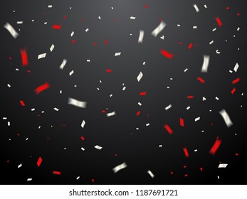 Many Falling Red And White Confetti Background. Congratulation. Celebration. Holiday. Vector