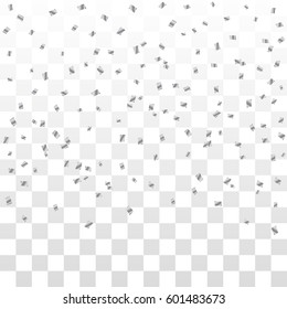 Many Falling Silver Confetti Isolated On Transparent Background. Vector