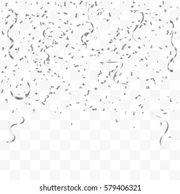 Many Falling Silver Confetti On Transparent Background. Vector