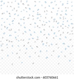 Many Falling Silver Tiny Confetti  Isolated On Transparent Background. Vector