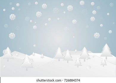 Many Falling Snowflake And Tree for christmas or new year background. Celebration. Vector