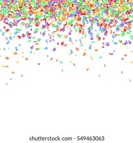 Many falling tiny colorful and bright confetti isolated on white background. Confetti explosion.