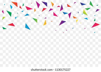 Many Falling Tiny Colorful Confetti On Transparent Background. Celebration & Party. Vector Illustration