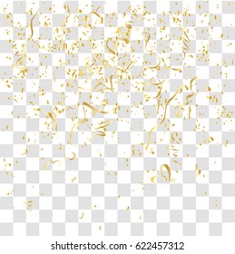 Many falling tiny gold confetti pieces. vector background