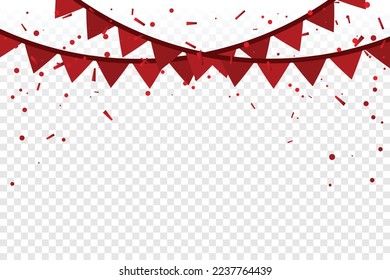 Many Falling Tiny Red Confetti And Ribbon Falling Isolated On Transparent Background. Switzerland, Singapore, Turkey, Japan, Indonesia Flag Color Concept Vector