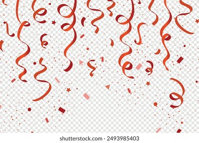 Many Falling Tiny Red Confetti Falling Isolated On Transparent Background. Switzerland, Singapore,Turkey, Japan, Indonesia Flag Color Concept Vector, Many Falling Red  Confetti Isolated on transparent