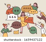 Many are fingering and nagging. Among them, a woman is under psychological pressure. flat design style minimal vector illustration.