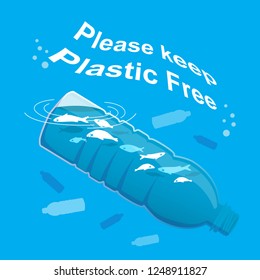 Many fish died in the bottle. Concept design of Plastic pollution. Vector illustration