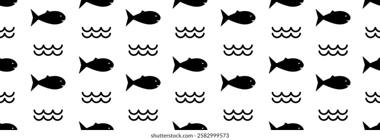 Many fish swim against the current. Seamless pattern.