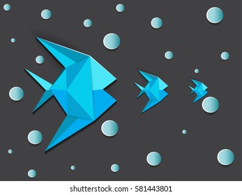 Many fish together as a large fish out of the concept business team.paper origami.Japan wisdom