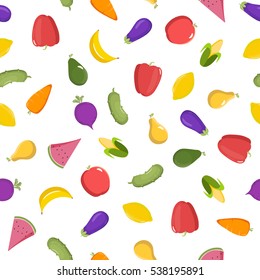 Many flat types of fruit and vegetables seamless pattern
