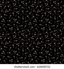 Many flowers on a black. Vector illustration. Classic wallpaper seamless vintage flower pattern background in brown colors.