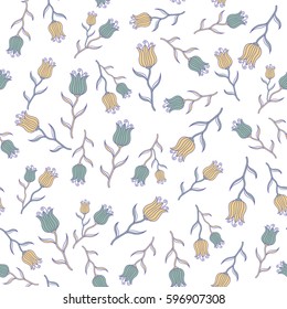 Many flowers on a white. Vector illustration. Classic wallpaper seamless vintage flower pattern background in violet and beige colors.