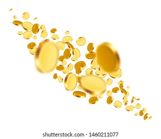 Many flying coins big win on the white background. Vector illustration
