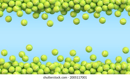 Many flying green tennis balls arranged in two lines with empty space for your content. Realistic vector background - Shutterstock ID 2005117001