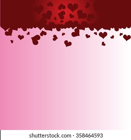 Many flying hearts. Simple design.  Vector illustration with red love hearts on a pink background. 