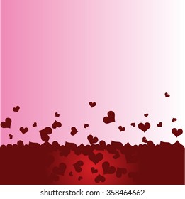 Many flying hearts. Simple design. Vector illustration with red love hearts on a pink background. 