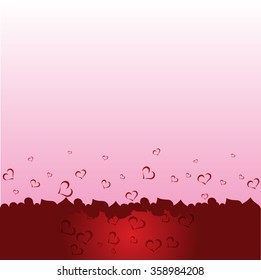 Many flying hearts. Simple design. Vector illustration with red love hearts on a pink background.