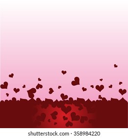Many flying hearts. Simple design. Vector illustration with red love hearts on a pink background.