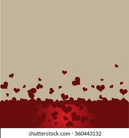 Many flying hearts. Simple design. Vector illustration with red love hearts on a brown background.