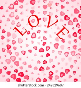 Many flying hearts. Vector background