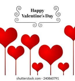 many flying red hearts on white background. Vector illustration.