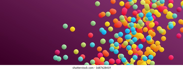 Many flying spheres of different sizes in empty space. Abstract background. 3d vector illustration. 