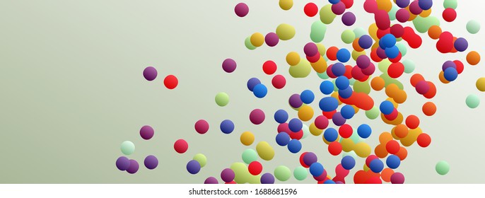 Many flying spheres of different sizes in empty space. Abstract background. 3d vector illustration. 