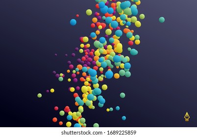 Many flying spheres of different sizes in empty space. Abstract background. 3d vector illustration. 