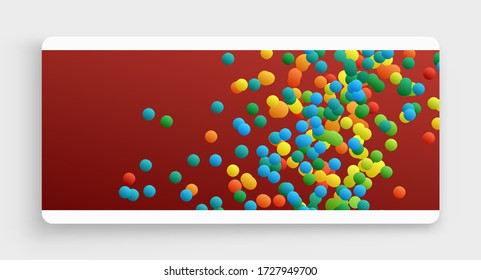 Many flying spheres of different sizes in empty space. Abstract background. 3d vector illustration. 