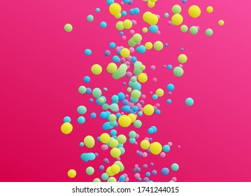 Many flying spheres of different sizes in empty space. Abstract background. 3d vector illustration. 