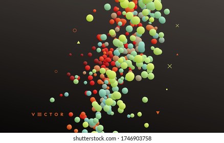 Muchas esferas voladoras de diferentes tamaños en espacio vacío. Antecedentes abstractos. Ilustración vectorial 3d. 