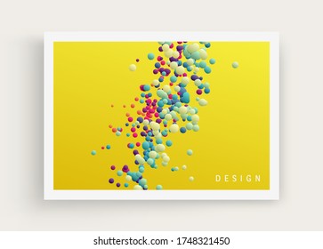 Many flying spheres of different sizes in empty space. Abstract background. 3d vector illustration. 