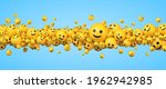 Many flying yellow balls in different sizes with smiling faces. Social media and communications concept vector background