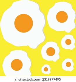 Many fried eggs on a yellow background