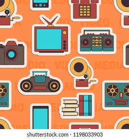Many functions carries a modern mobile phone. Vector illustration. Seamless.
