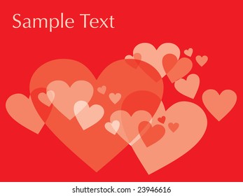 many funky hearts isolated on red background, vector illustration