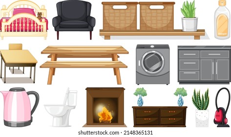 Many furnitures and home appliances illustration