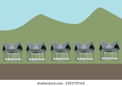 Many gazebos outdoor in mountain landscape